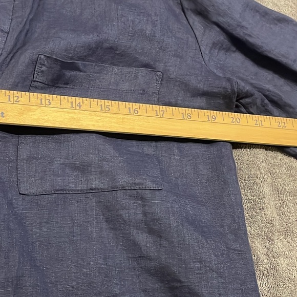 Side Stitch Linen Roll Tab Sleeve V Neck Tunic Blouse Navy Blue Lightweight Sz M - Picture 12 of 13